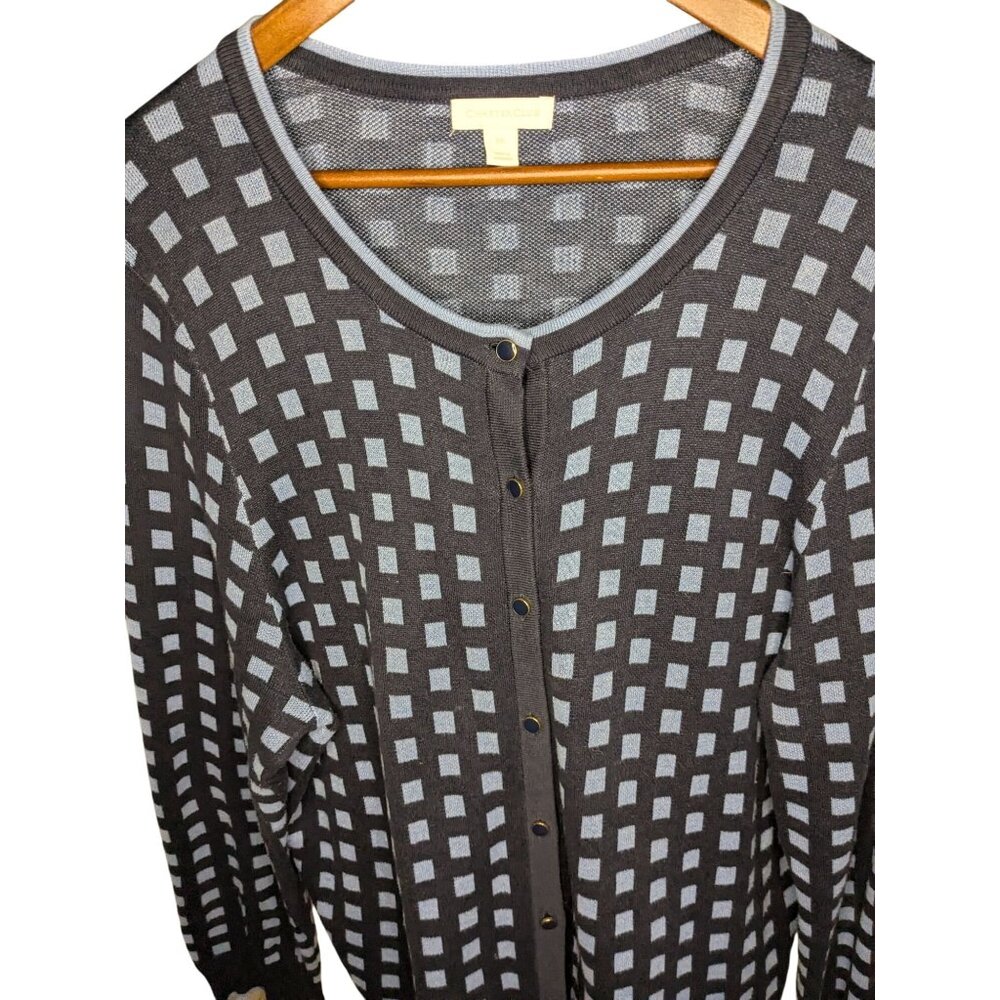 Charter Club Navy & Light Blue Checkered Button-Front Cardigan XXL Cotton Blend - Picture 10 of 13